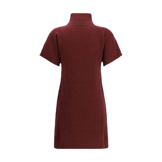 Brunello Cucinelli Bordeaux Fleece Wool Sweater Dress