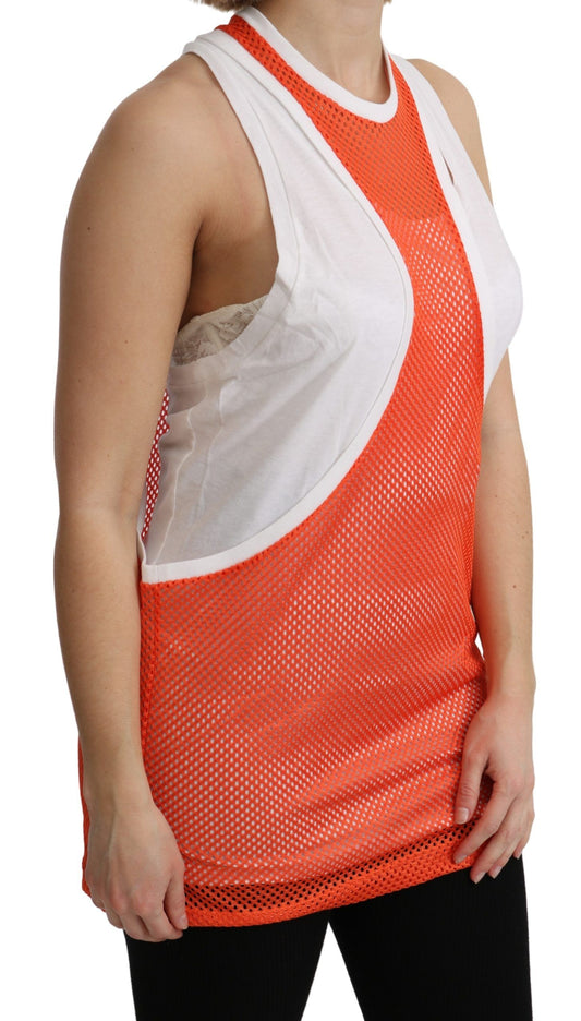 Dsquared² Orange White Crewneck Sleeveless Tank T-shirt Dress Top