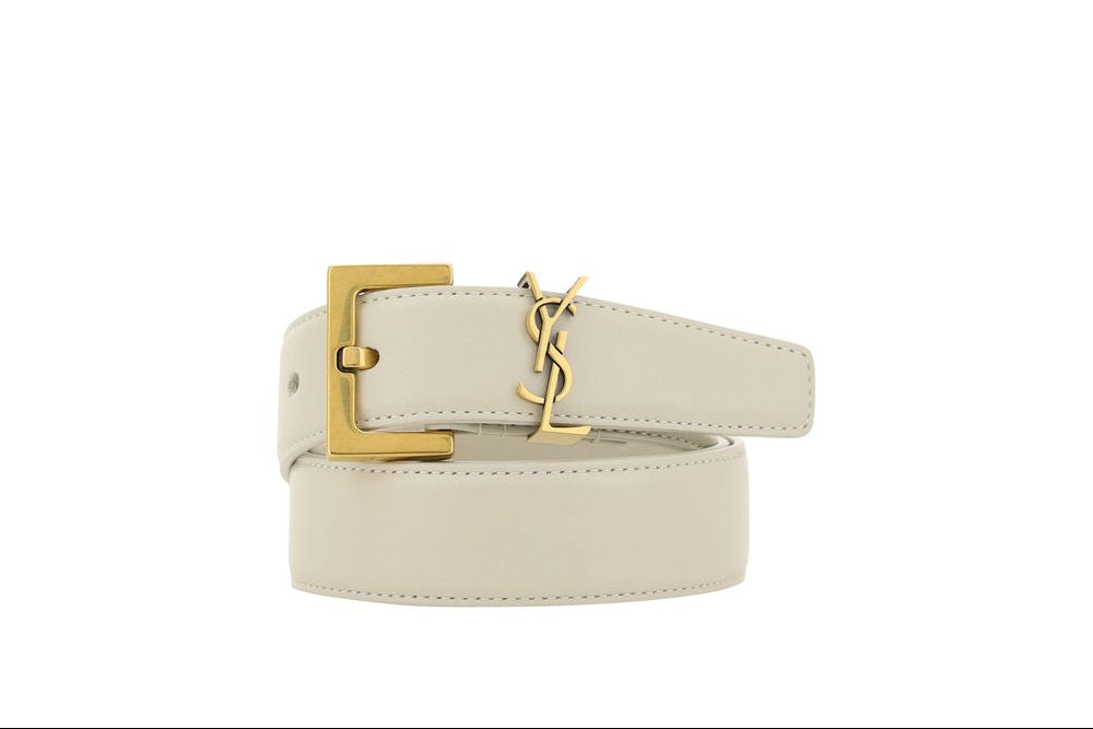 Saint Laurent White Calf Leather Bos Taurus Regular Belt
