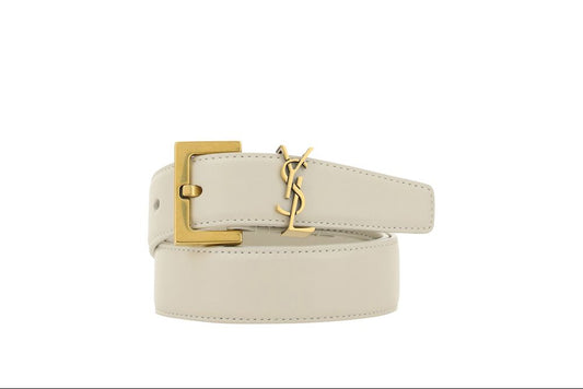 Saint Laurent White Calf Leather Bos Taurus Regular Belt