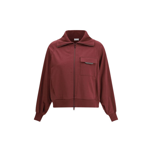 Brunello Cucinelli Bordeaux Cotton Zip Up Jacket
