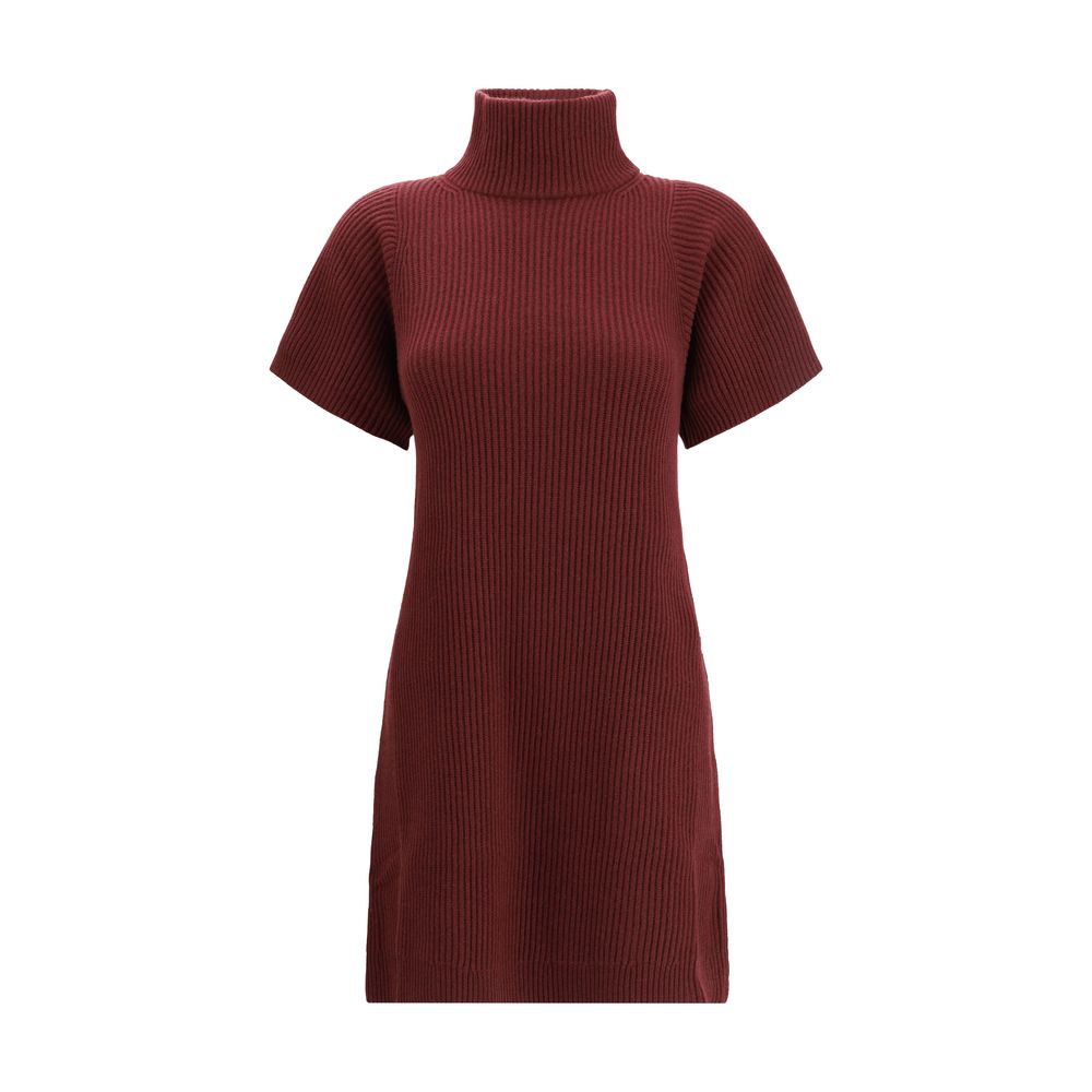 Brunello Cucinelli Bordeaux Fleece Wool Sweater Dress
