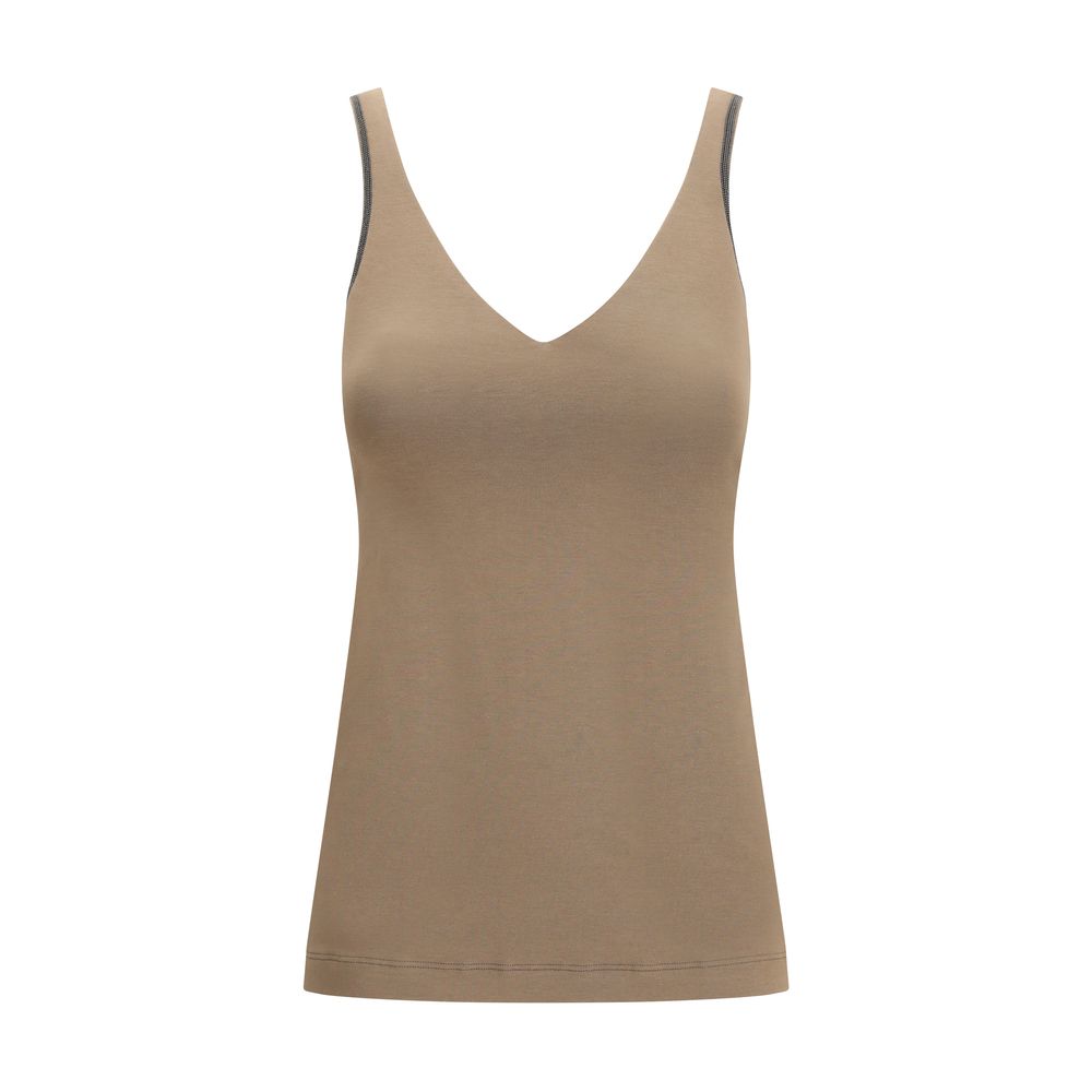 Brunello Cucinelli Brown Cotton Sleeveless Top
