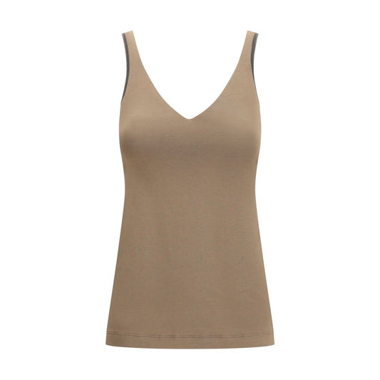 Brunello Cucinelli Brown Cotton Sleeveless Top