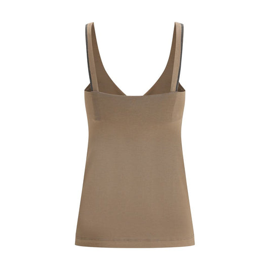 Brunello Cucinelli Brown Cotton Sleeveless Top