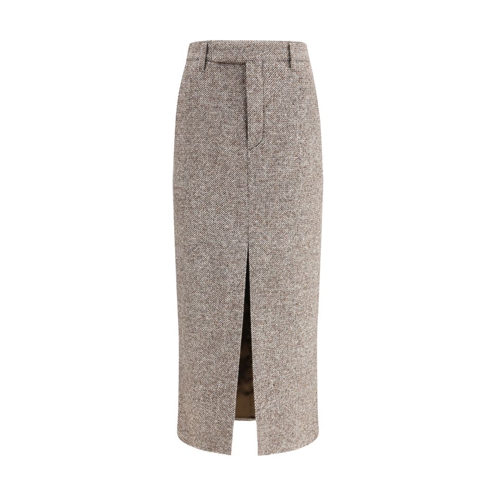 Brunello Cucinelli Brown Fleece Wool Maxi Skirt