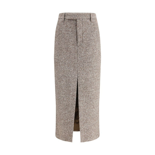 Brunello Cucinelli Brown Fleece Wool Maxi Skirt