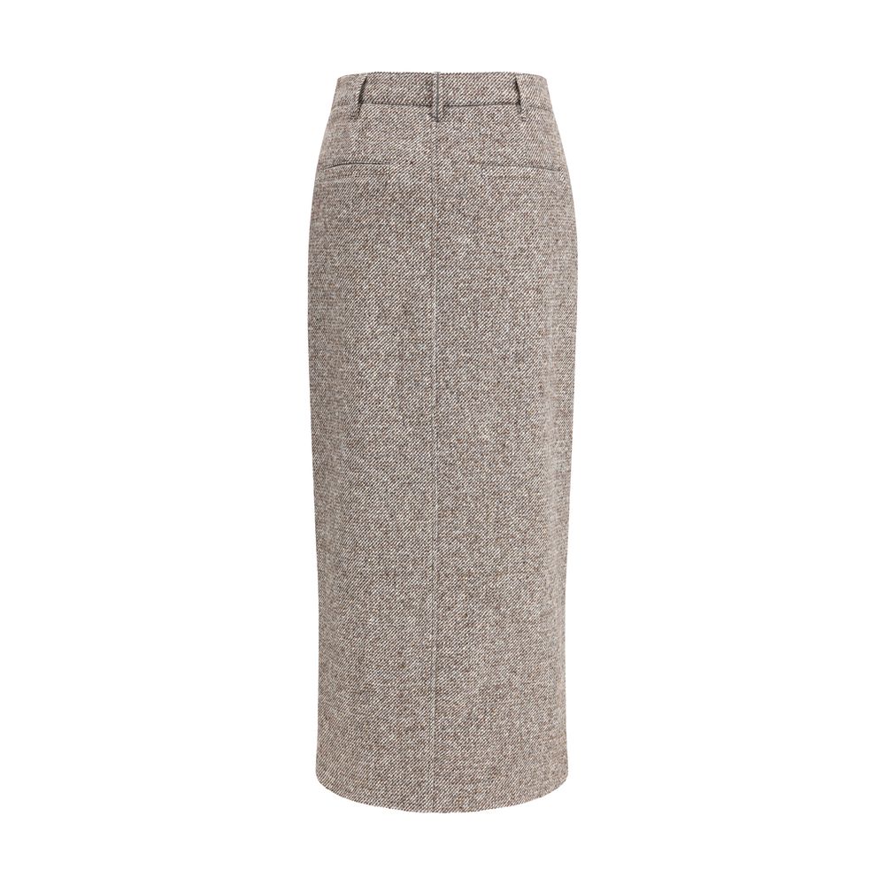 Brunello Cucinelli Brown Fleece Wool Maxi Skirt