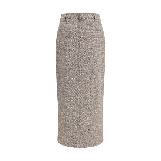 Brunello Cucinelli Brown Fleece Wool Maxi Skirt