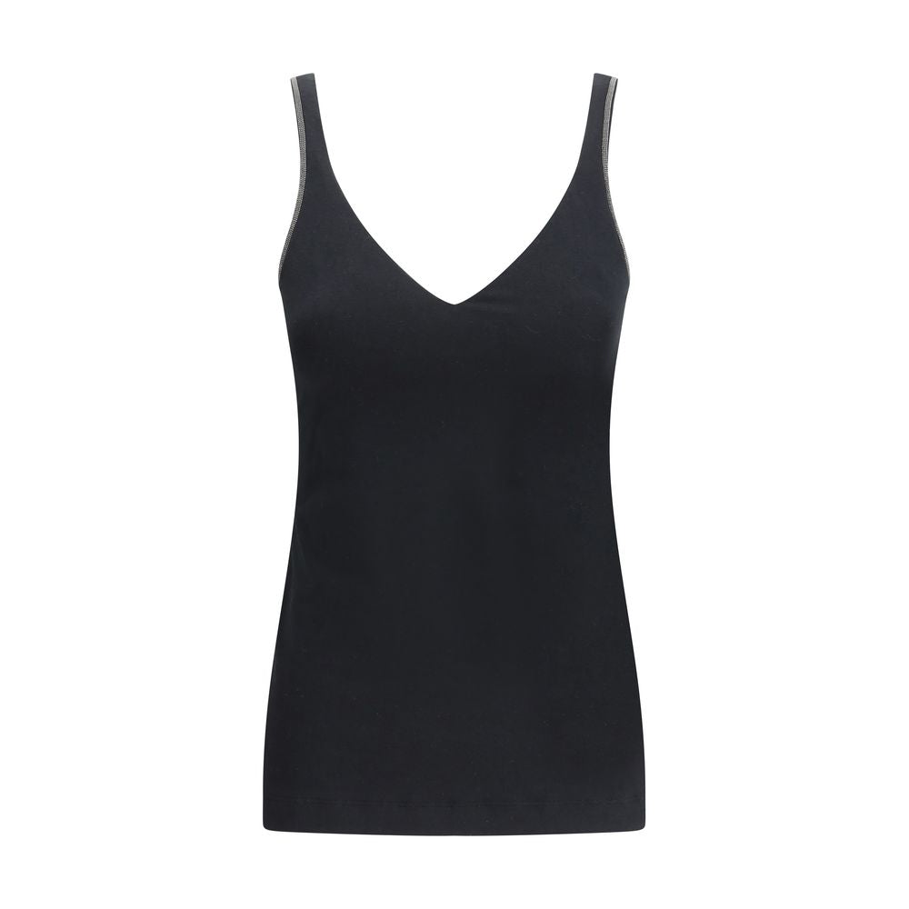 Brunello Cucinelli Jewelled Black Sleeveless Top