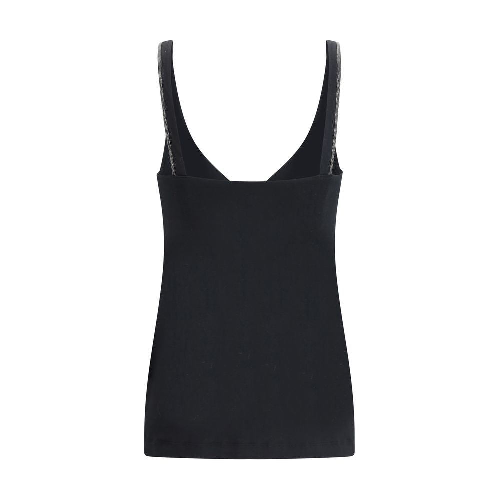 Brunello Cucinelli Jewelled Black Sleeveless Top
