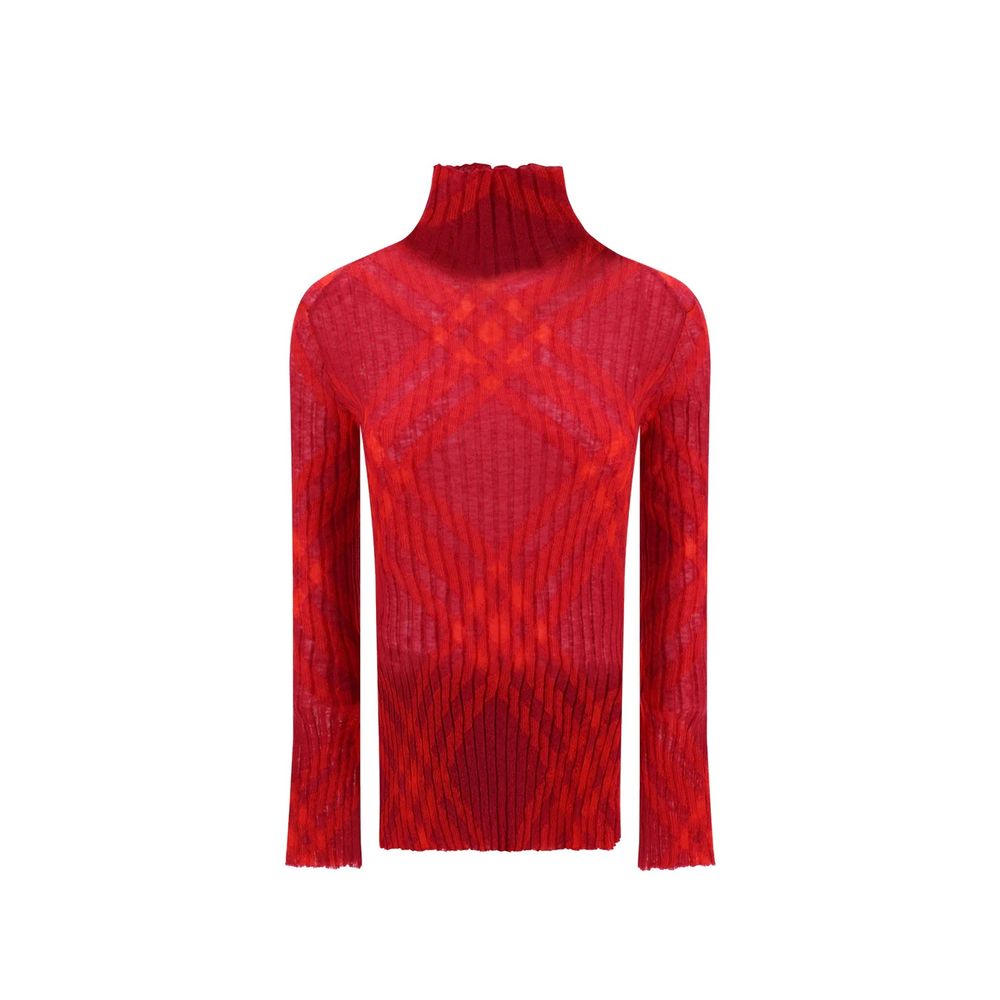 Burberry Mohair Red Plaid Turtleneck Sweater
