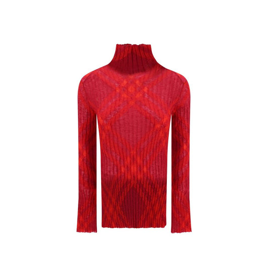 Burberry Mohair Red Plaid Turtleneck Sweater