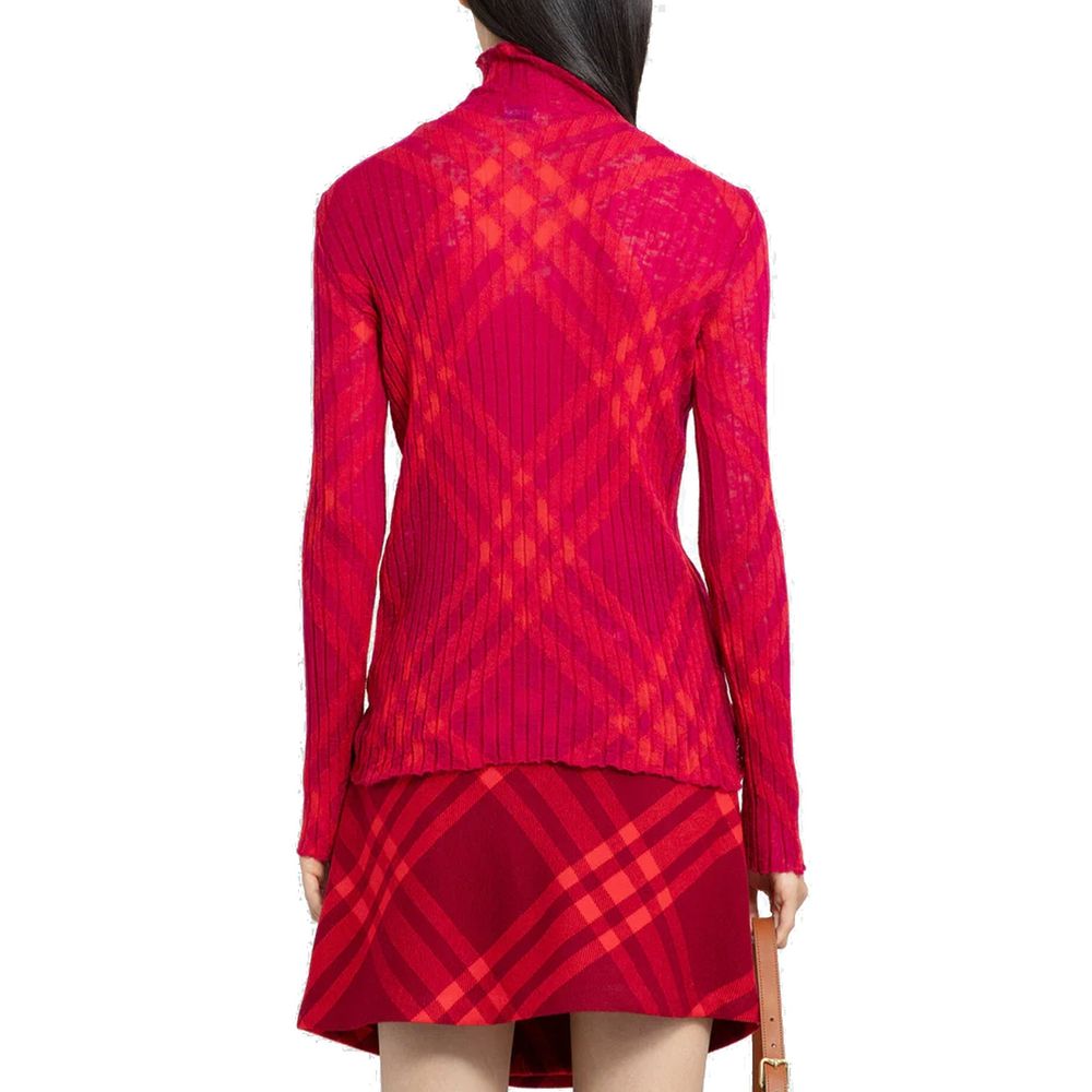 Burberry Mohair Red Plaid Turtleneck Sweater