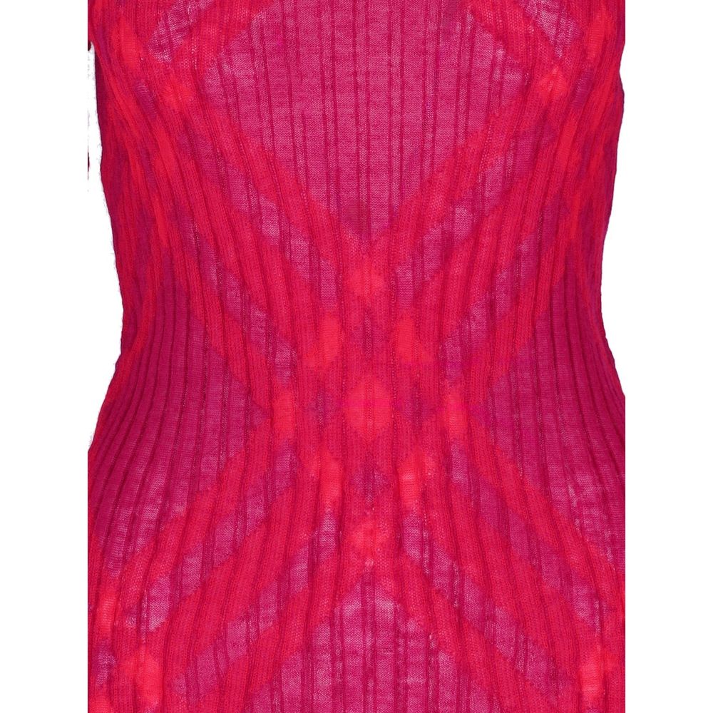 Burberry Mohair Red Plaid Turtleneck Sweater